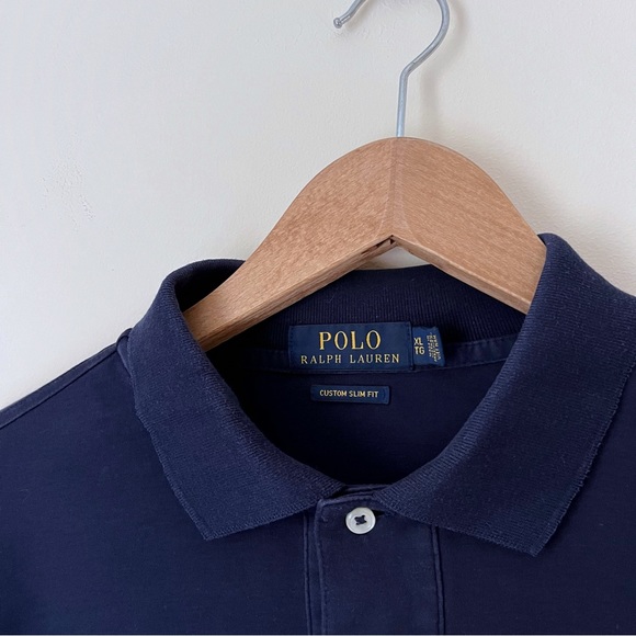 Men’s Polo Ralph Lauren Navy Long Sleeve Tee, Size XL Custom Slim Fit - Picture 2 of 8